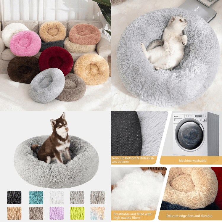 Premium Washable Plush Round Pet Bed for Dogs and Cats